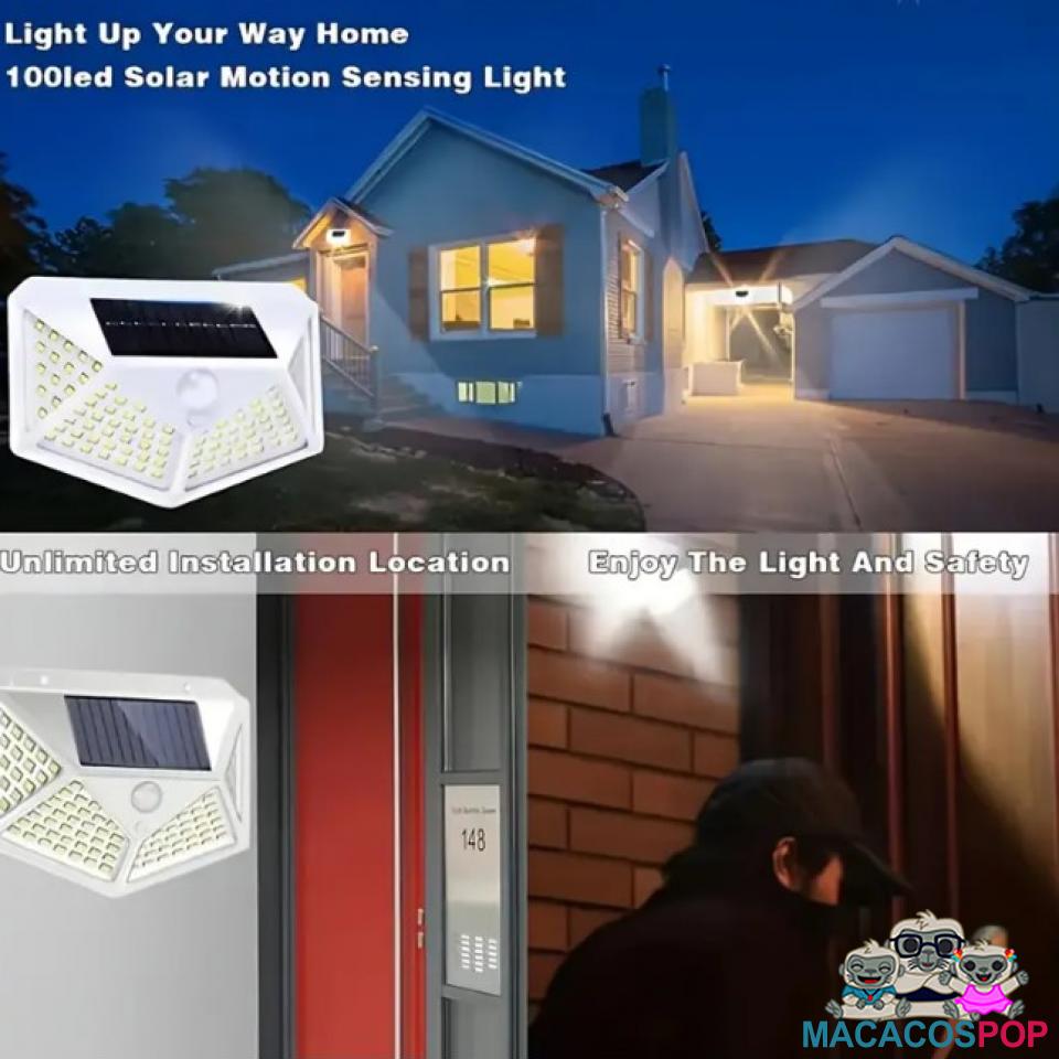 100 Luces de Pared Solares LED para Exteriores, Sensor de Movimiento PIR con Energía Solar MacacosPop