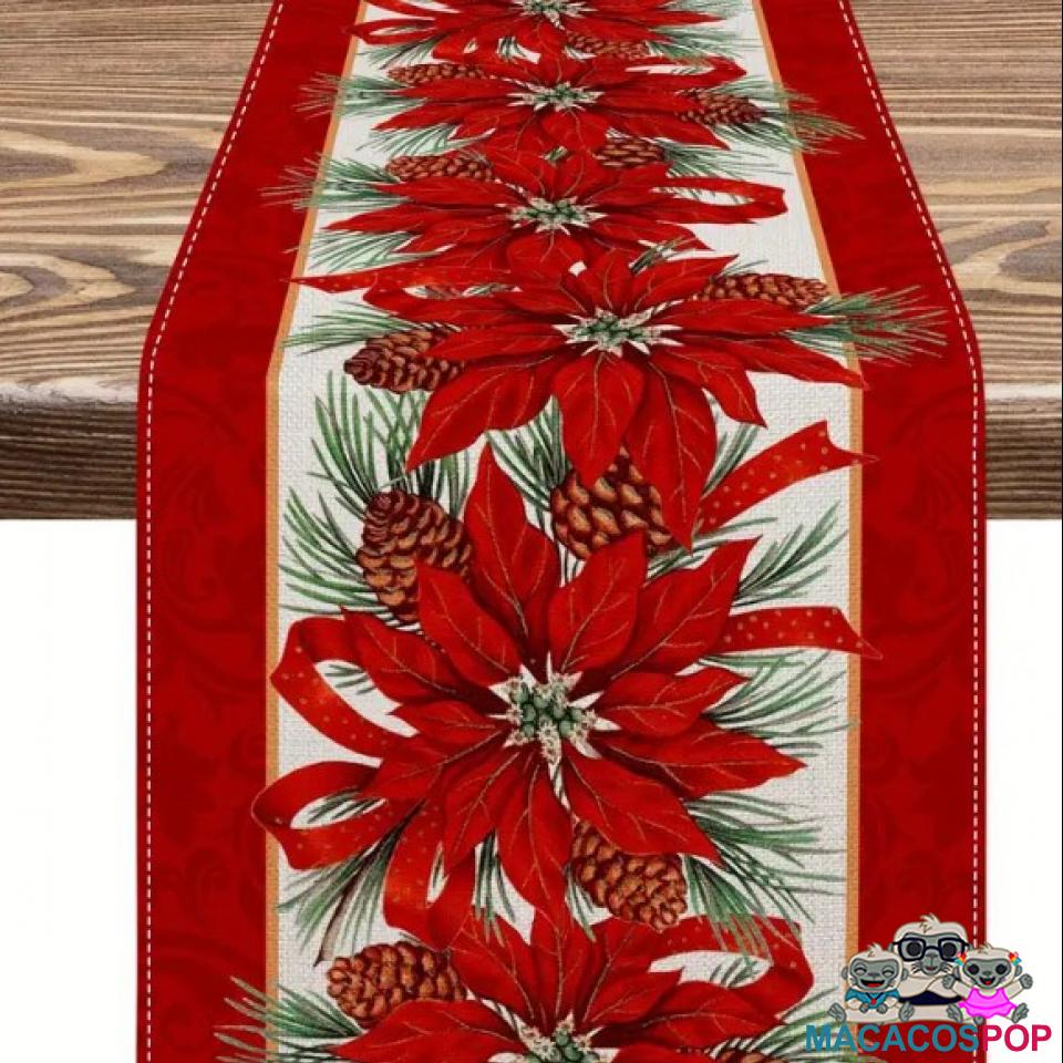 Camino de mesa Navideño de flores de pascua MacacosPop